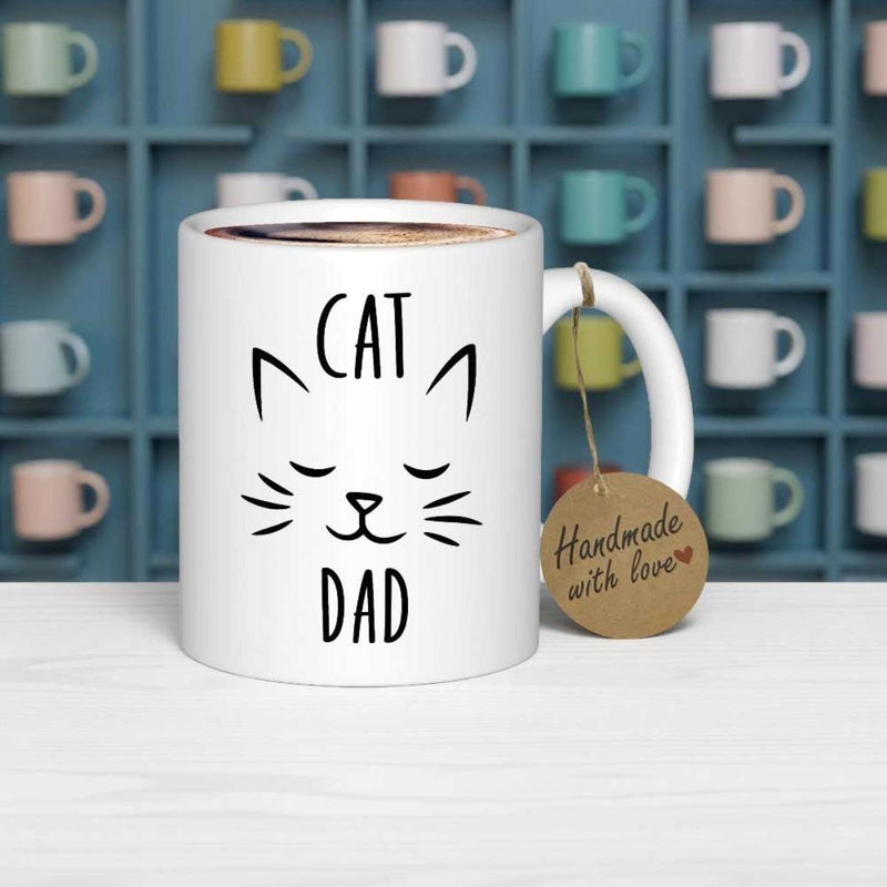 Tailorly White Ceramic 11 oz Mug - Cat Dad Minimalist Black Line Sketch Of A Cute Feline Cat