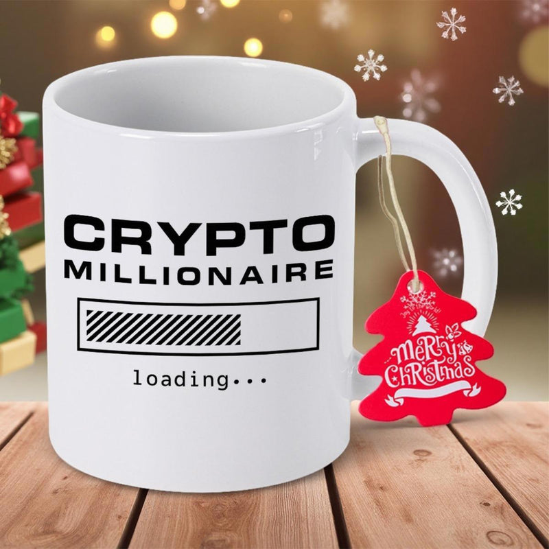 Tailorly White Ceramic 11 oz Mug - Crypto Millionaire Loading Minimalist Digital Progress Bar With Diagonal Stripes On Ceramic Mug