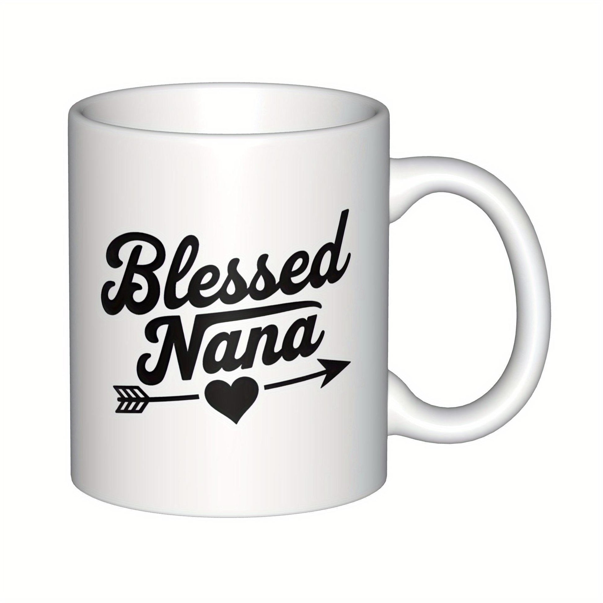 Tailorly White Ceramic 11 oz Mug - Blessed Nana Decorative Arrow With Small Heart Centered Among Graceful Lines Arrow