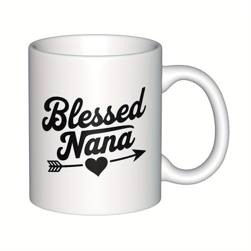 Tailorly White Ceramic 11 oz Mug - Blessed Nana Decorative Arrow With Small Heart Centered Among Graceful Lines Arrow