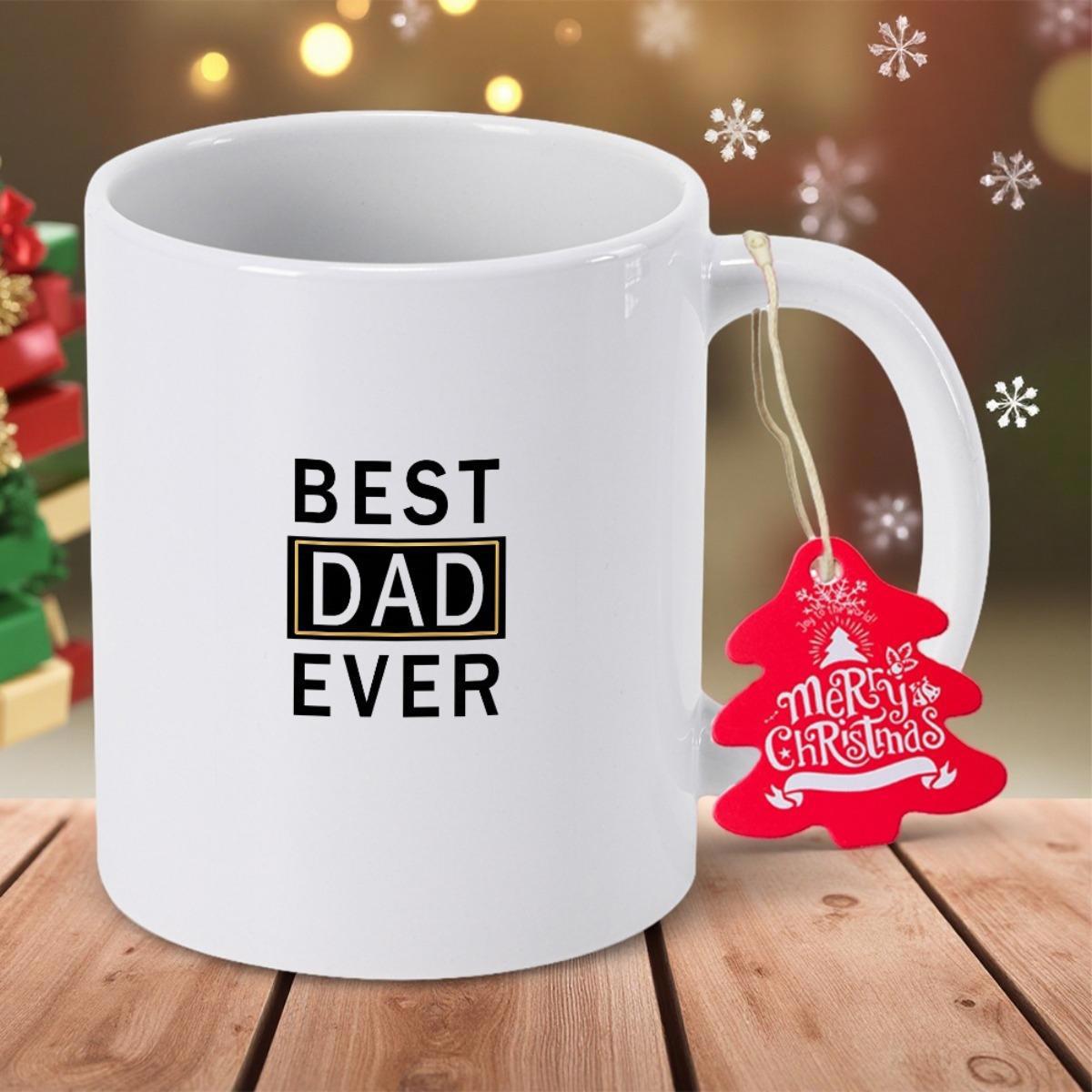Tailorly White Ceramic 11 oz Mug - Best Dad Ever Minimalist Bold Black Lettering Within A Simple Rectangular Frame Mug
