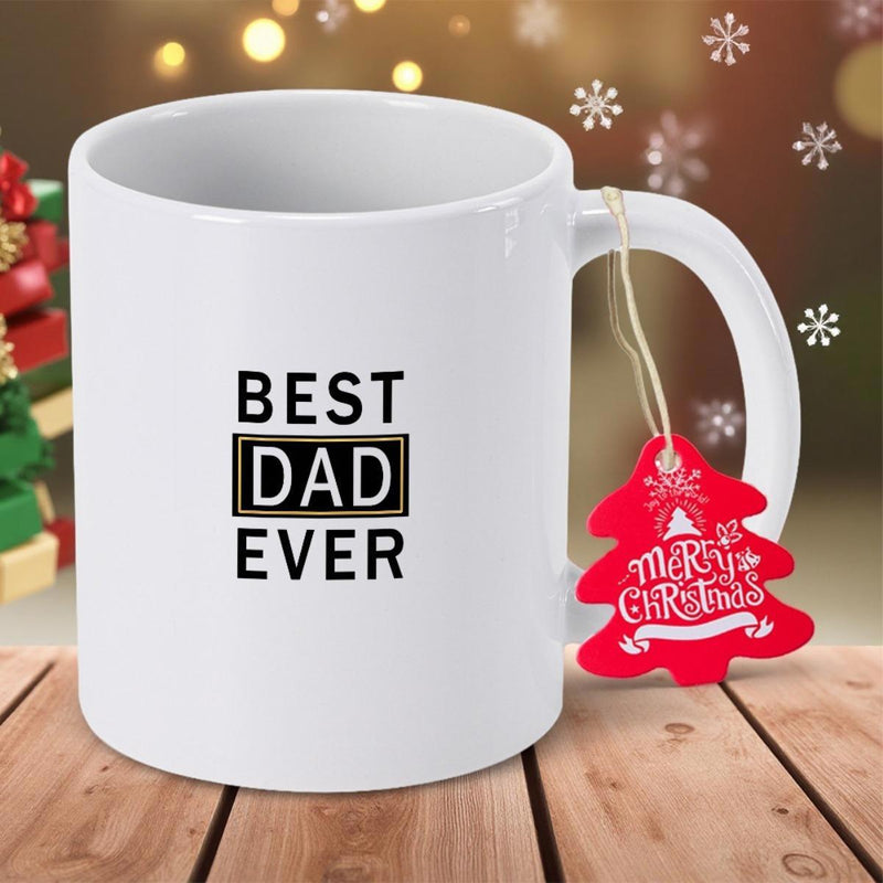 Tailorly White Ceramic 11 oz Mug - Best Dad Ever Minimalist Bold Black Lettering Within A Simple Rectangular Frame Mug