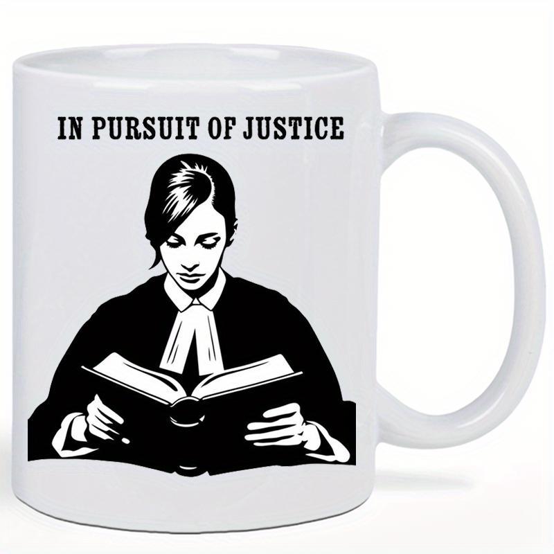 Tailorly White Ceramic 11 oz Mug - In Pursuit Of Justice Professional Woman Reading Legal Book Under Soft Light Lawyer