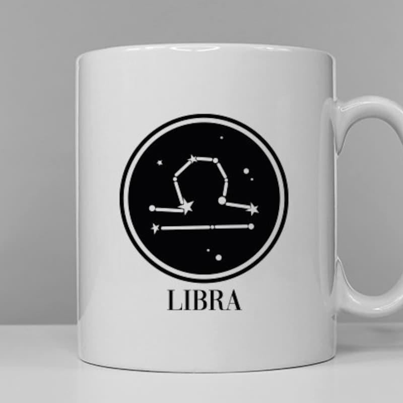 Tailorly White Ceramic 11 oz Mug - Libra Minimalist Black Circle Featuring Geometric Constellation Dots With Elegant Celestial Lines Constellation