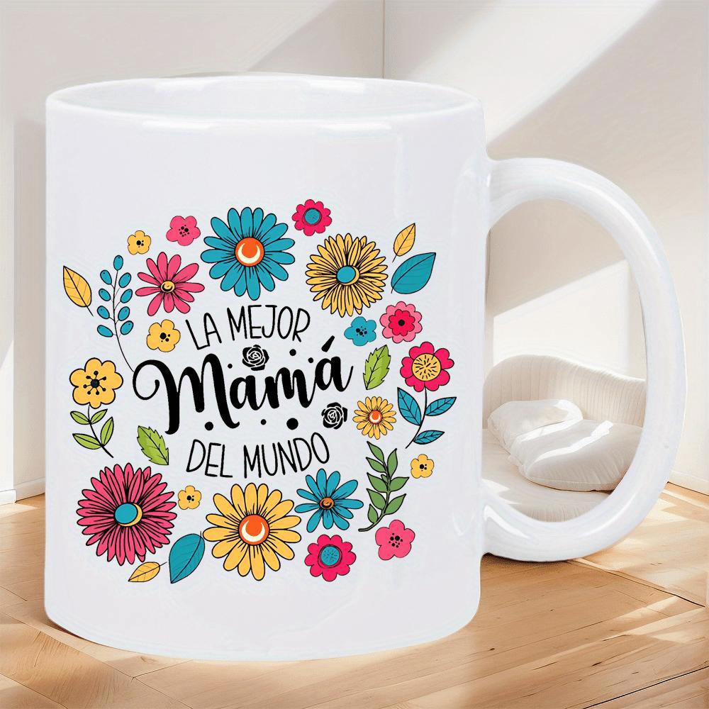 Tailorly White Ceramic 11 oz Mug - Colorful Vibrant Garden Blossoms Arranged In A Circular Decorative Floral Pattern Flower