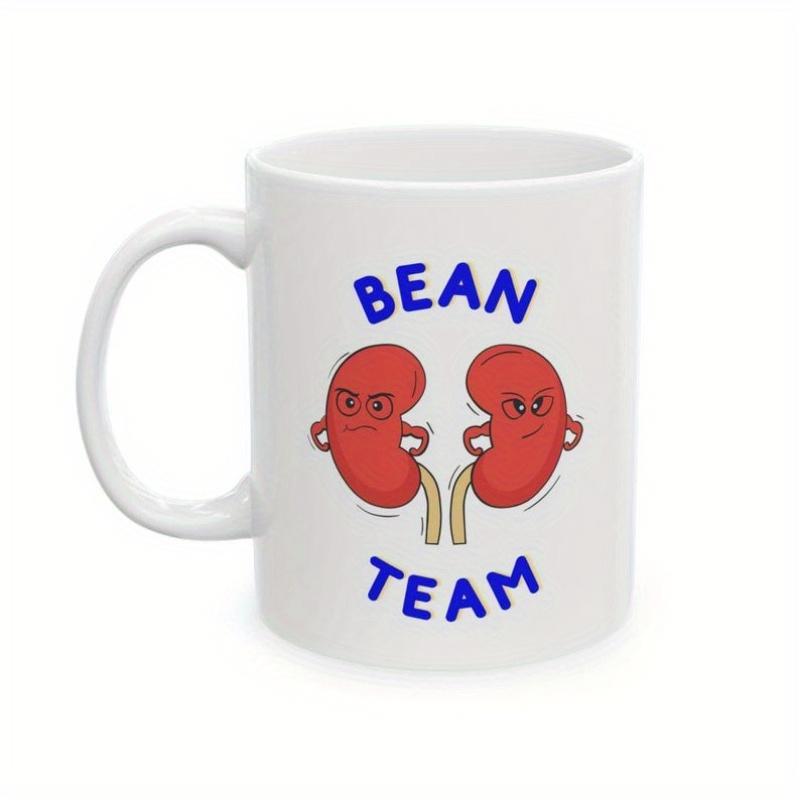 Tailorly White Ceramic 11 oz Mug - Bean Team Two Smiling Red Kidney Characters Standing Side By Side Boldly Kidneys