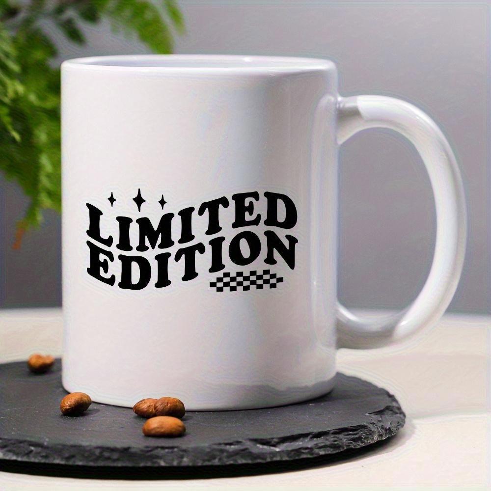 Tailorly White Ceramic 11 oz Mug - Limited Edition Retro Wavy Typography With Sparkling Stars And Racing Checkerboard Pattern Mug