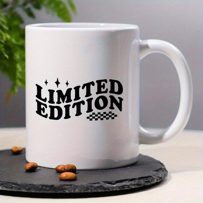 Tailorly White Ceramic 11 oz Mug - Limited Edition Retro Wavy Typography With Sparkling Stars And Racing Checkerboard Pattern Mug
