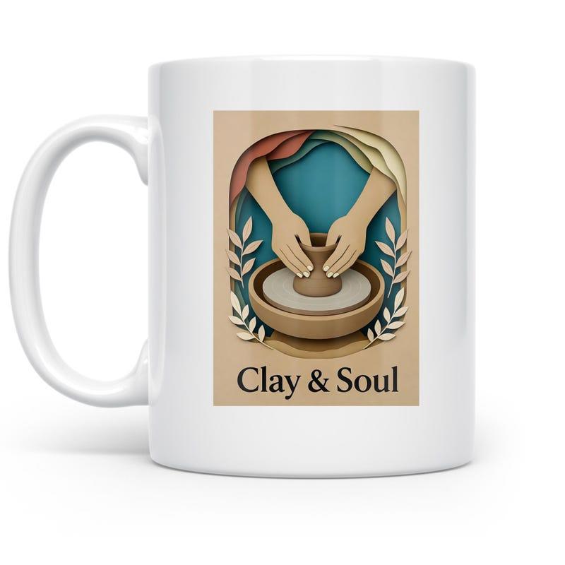 Tailorly White Ceramic 11 oz Mug - Clay Soul Artistic Hands Molding Earthy Clay Upon A Spinning Potter Wheel Pottery