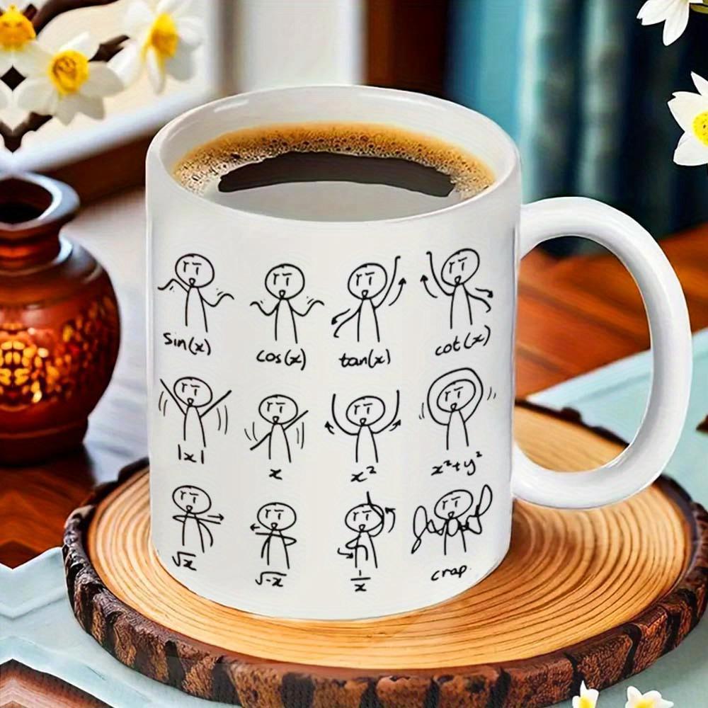 Tailorly White Ceramic 11 oz Mug - Sin Cos Tan Crap Hand Drawn Dancing Mathematical Function Poses In Minimalist Style Stick Figure