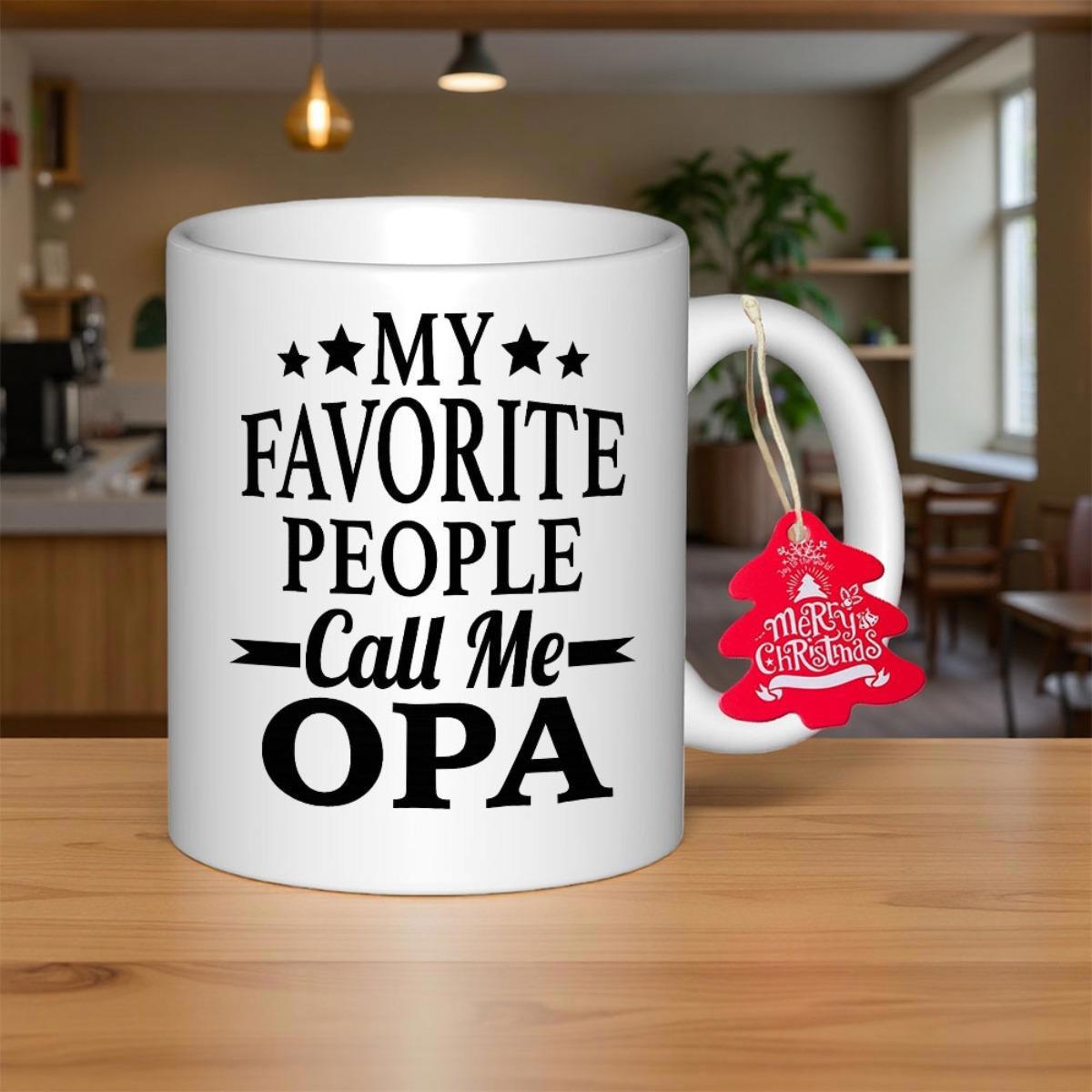 Tailorly White Ceramic 11 oz Mug - My Favorite People Call Me OPA Minimalist Ceramic Vessel With Classic Black Lettering And Decorative Stars Mug