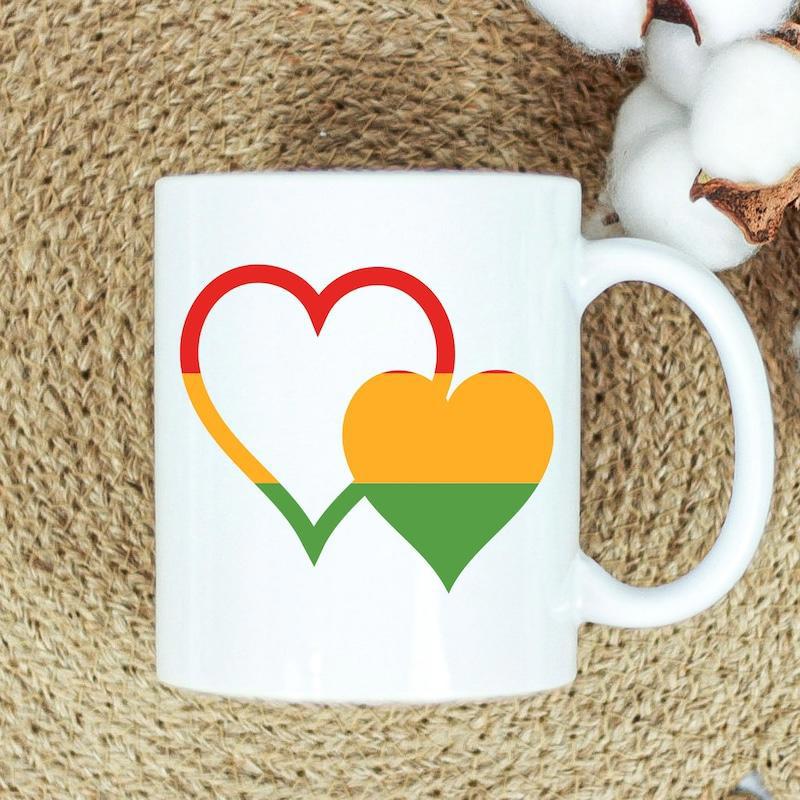 Tailorly White Ceramic 11 oz Mug - Vibrant Red Yellow And Green Overlapping Decorative Simple Minimalist Heart