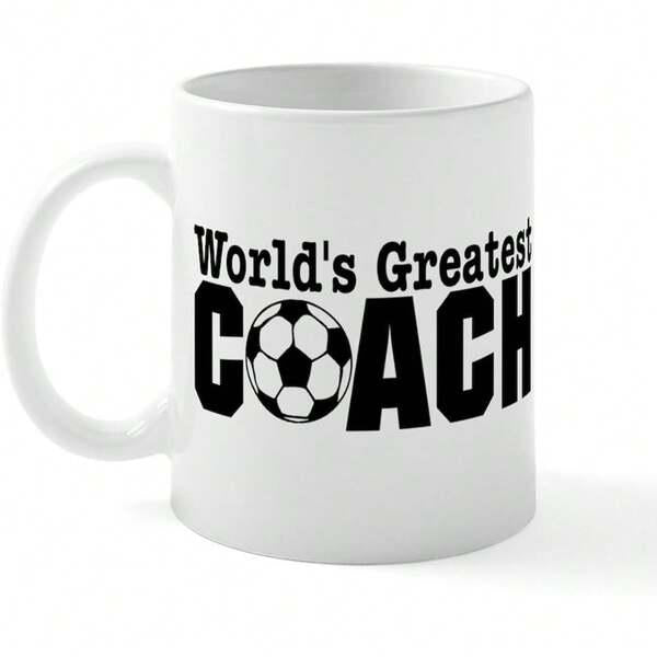 Tailorly White Ceramic 11 oz Mug - Worlds Greatest Coach Bold Black Typography Combined With A Classic Patterned Sport Soccer Ball