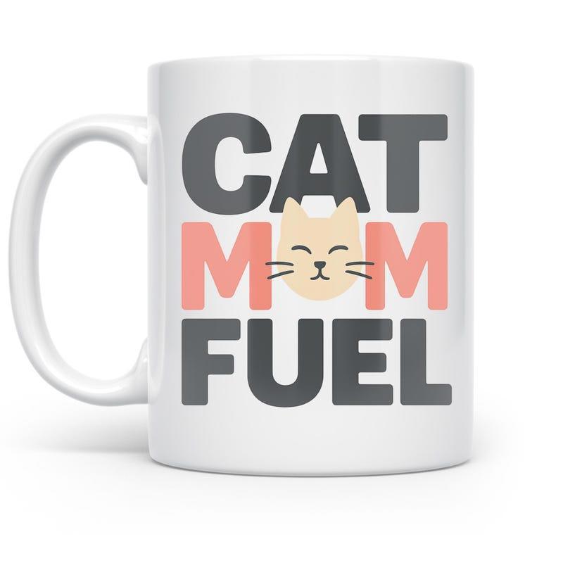 Tailorly White Ceramic 11 oz Mug - Cat Mom Fuel Bold Typography Featuring A Cute Simple Cartoon Ginger Cat