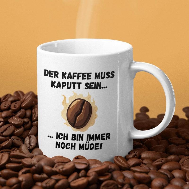 Tailorly White Ceramic 11 oz Mug - Single Roasted Brown Coffee Bean Surrounded By Golden Glowing Energy Flames Coffee Bean