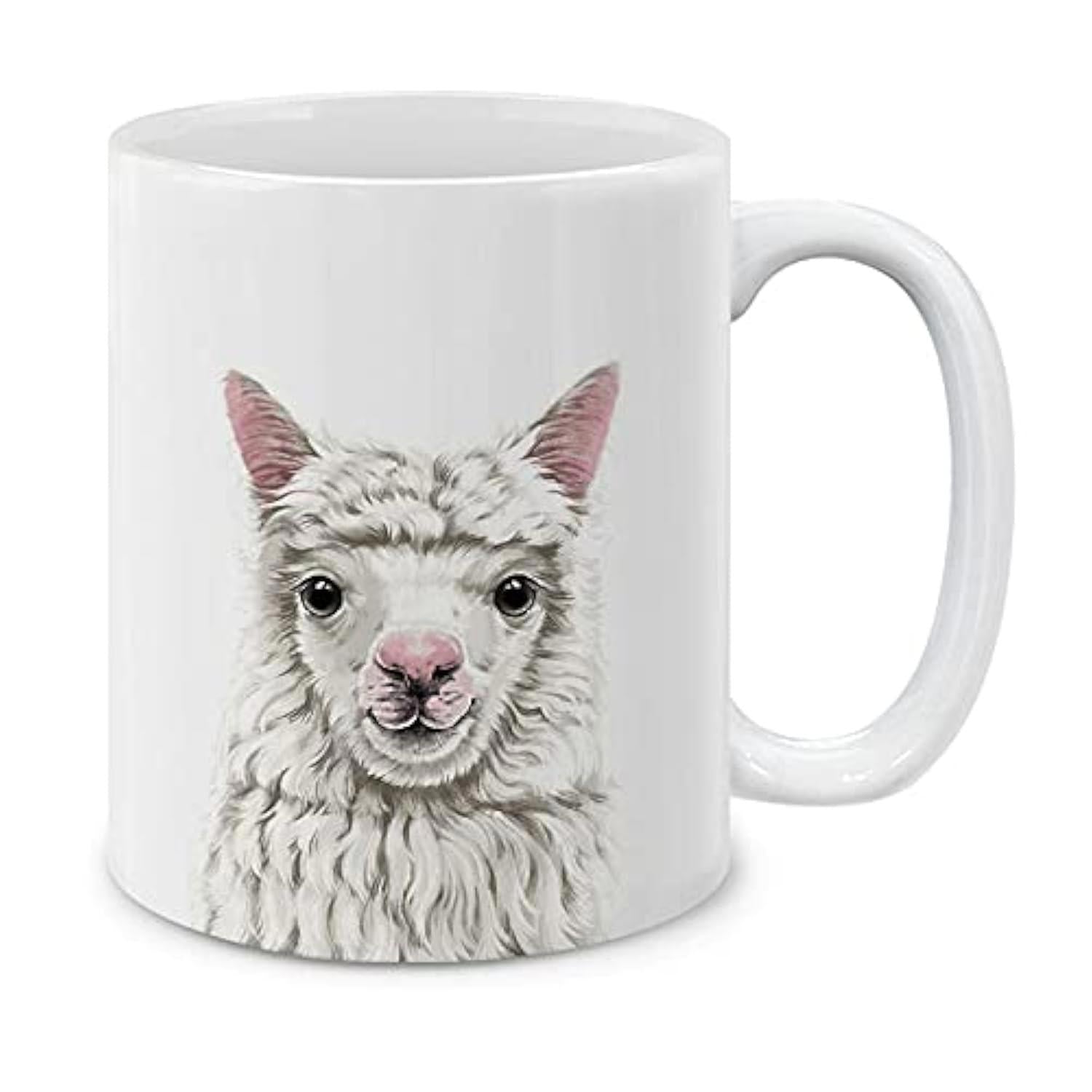 Tailorly White Ceramic 11 oz Mug - Soft Fluffy White Wool With Pink Nose And Gentle Eyes Alpaca