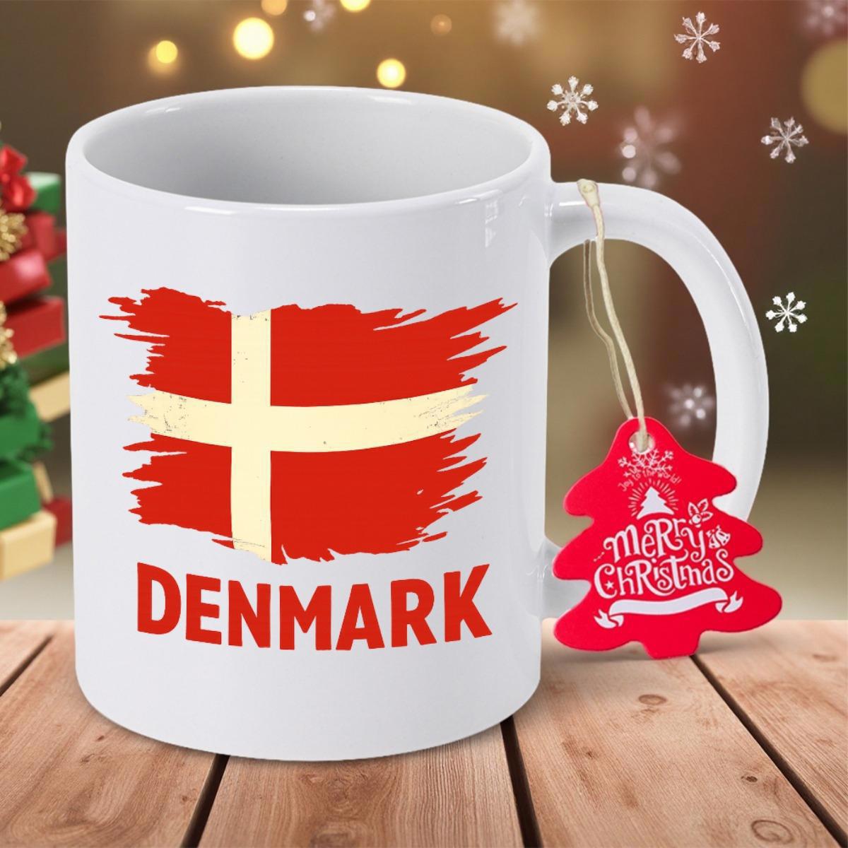 Tailorly White Ceramic 11 oz Mug - Denmark Artistic Distressed Red Banner Featuring A White Nordic Cross Mug
