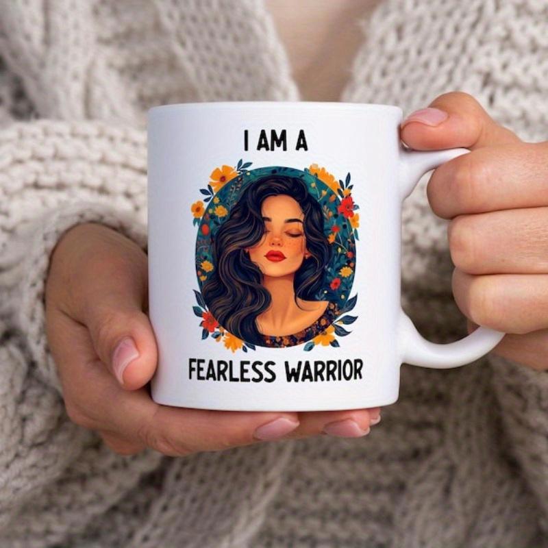Tailorly White Ceramic 11 oz Mug - I Am A Fearless Warrior Ethereal Woman Closing Eyes Within A Circular Frame Of Colorful Blossoms Woman