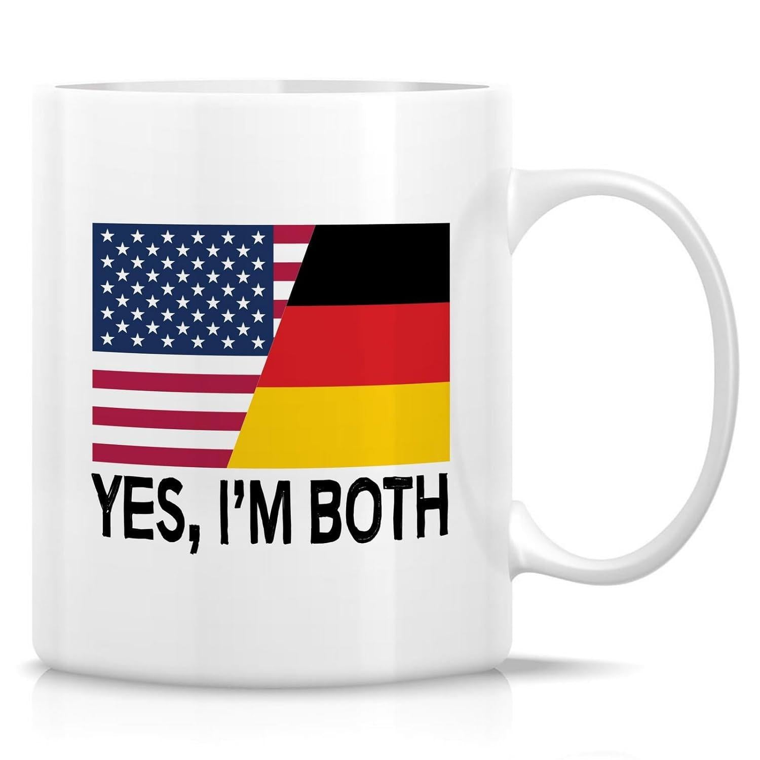 Tailorly White Ceramic 11 oz Mug - Yes Im Both Split National Flags Showing American And German Heritage Design