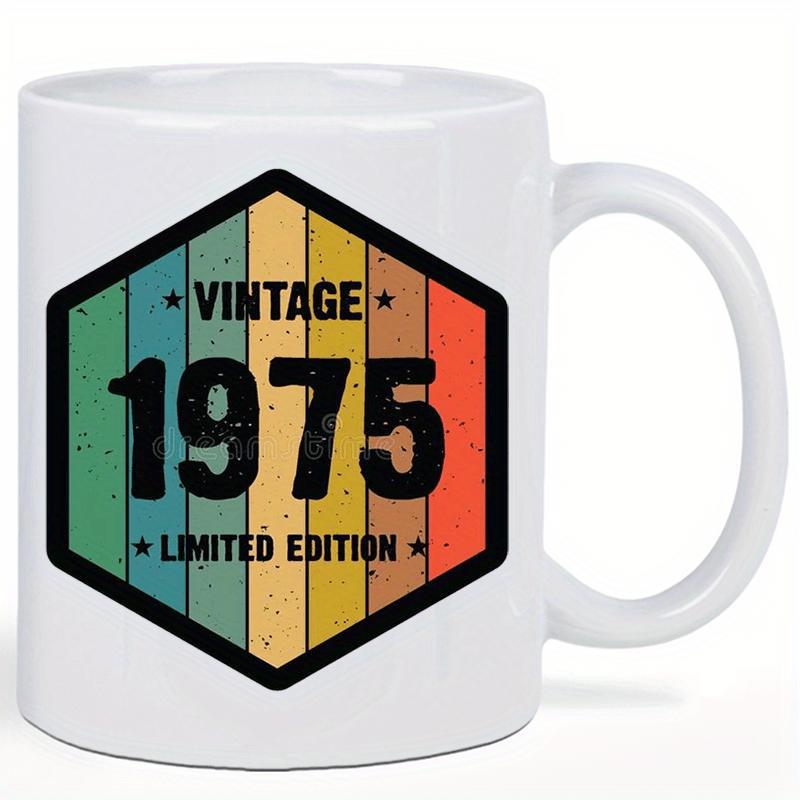 Tailorly White Ceramic 11 oz Mug - Vintage 1975 Limited Edition Colorful Retro Vertical Stripes Inside A Bold Black Hexagonal Frame Hexagon