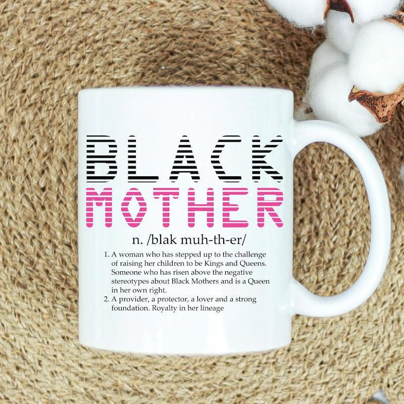 Tailorly White Ceramic 11 oz Mug - Black Mother Bold Striped Typography Featuring Dictionary Definition On Pure