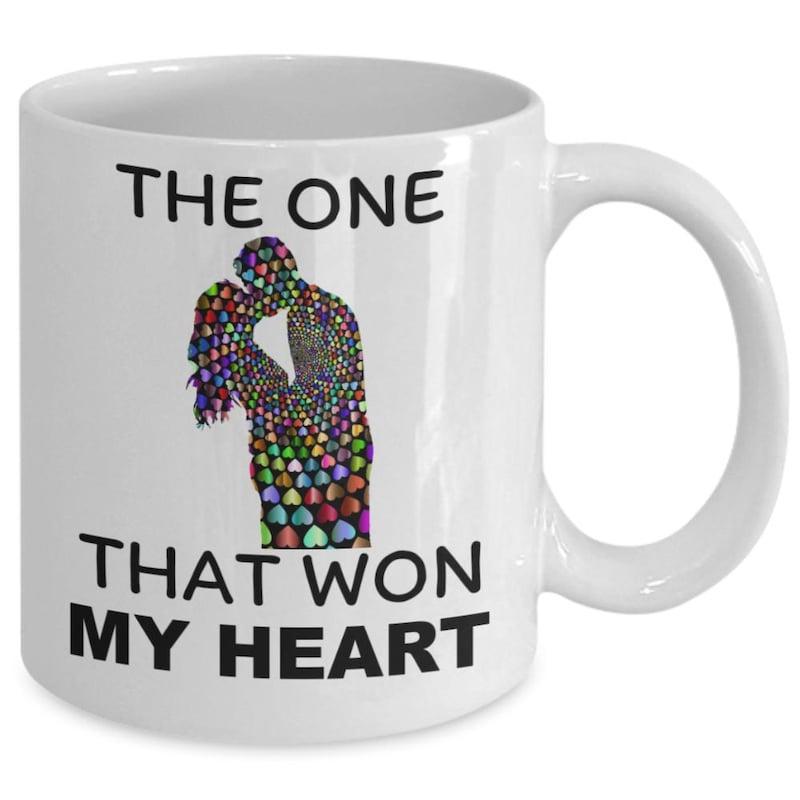 Tailorly White Ceramic 11 oz Mug - The One That Won My Heart Romantic Embracing Couple Filled With Vibrant Tiny Colorful Hearts Couple