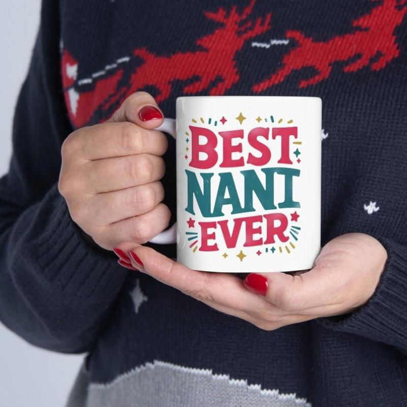 Tailorly White Ceramic 11 oz Mug - Best Nani Ever Festive Colorful Confetti And Sparkling Stars Decorative Ceramic Mug