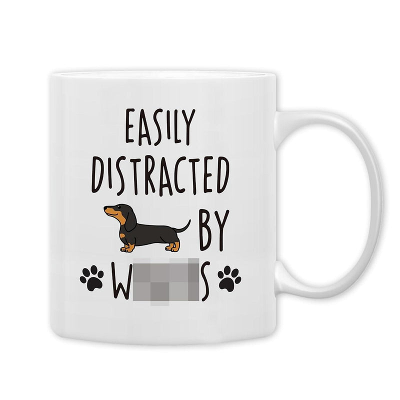 Tailorly White Ceramic 11 oz Mug - Easily Distracted By Wieners Cute Little Brown And Black Dog Standing Between Small Paw Prints Dachshund