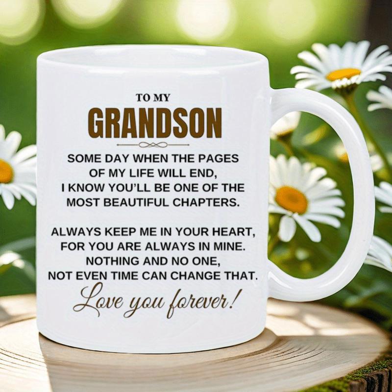 Tailorly White Ceramic 11 oz Mug - To My Grandson Love You Forever Elegant Displaying Heartfelt Quote Mug
