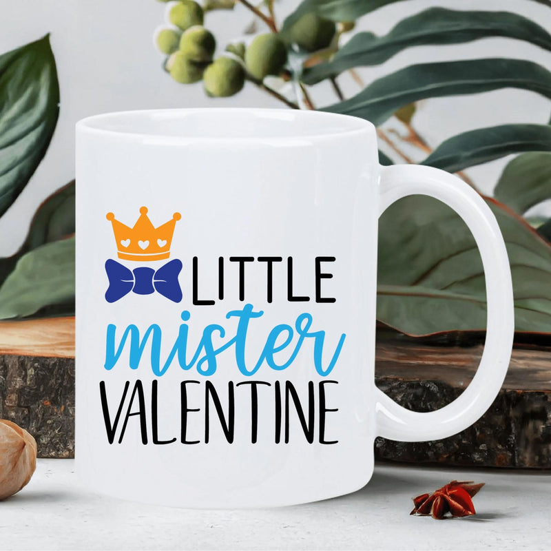 Tailorly White Ceramic 11 oz Mug - Little Mister Valentine Yellow Crown And Blue Bow Tie On Simple