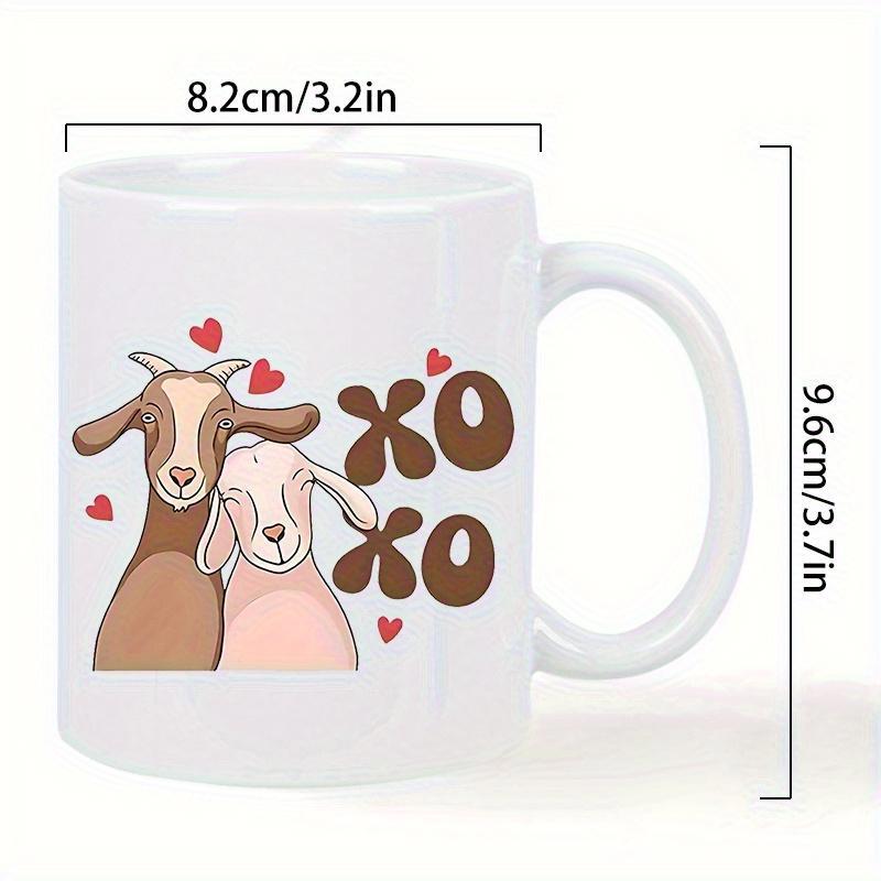 Tailorly White Ceramic 11 oz Mug - Xoxo Two Adorable Goats Cuddling Together Surrounded By Small Red Floating Hearts Goat