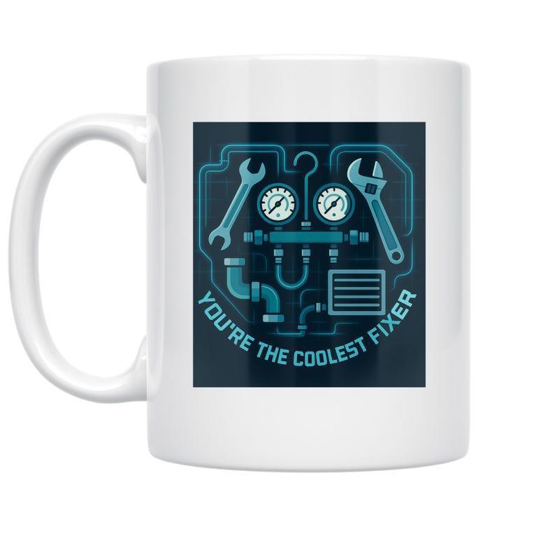 Tailorly White Ceramic 11 oz Mug - Youre The Coolest Fixer Industrial Mechanical Tools With Pressure Gauges And Pipes In Symmetrical Technical Panel