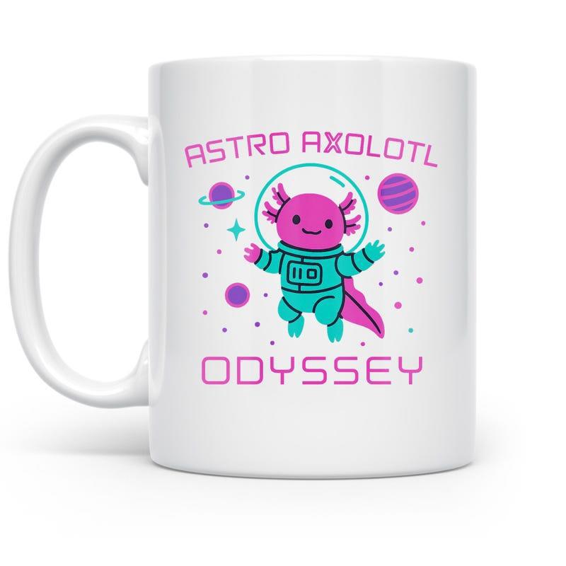 Tailorly White Ceramic 11 oz Mug - Astro Axolotl Odyssey Floating In Outer Space Among Colorful Planets And Twinkling Stars Axolotl