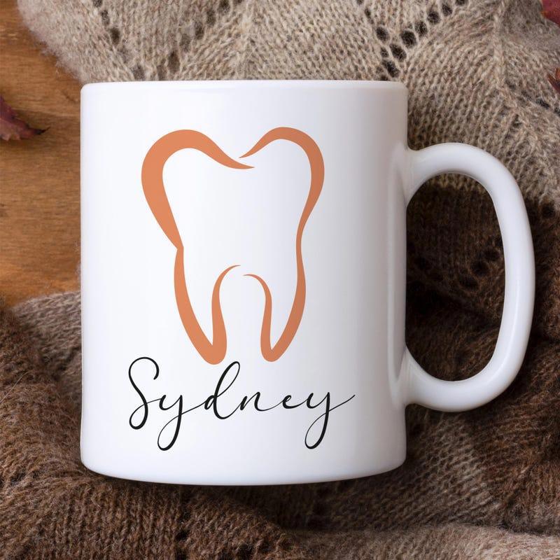 Tailorly White Ceramic 11 oz Mug - Sydney Minimalist Stylized Orange Outline Of A Healthy Dental Anatomy Tooth