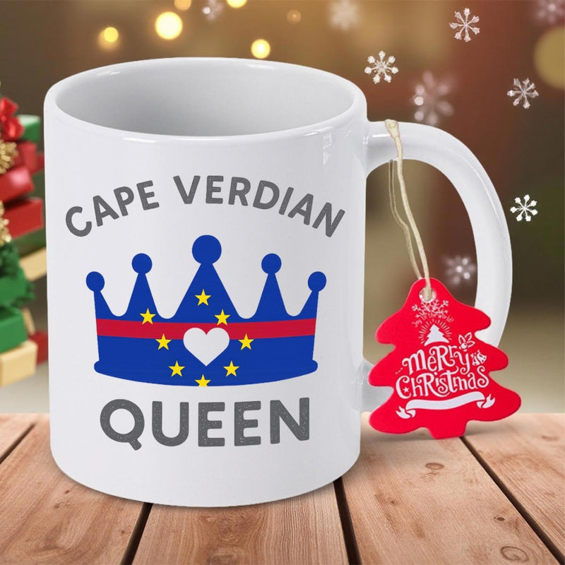 Tailorly White Ceramic 11 oz Mug - Cape Verdian Queen Patriotic Blue Crown With Golden Stars And Red Stripe Elegant Crown