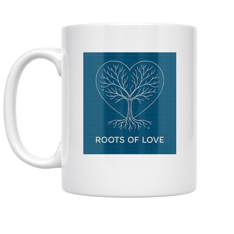 Tailorly White Ceramic 11 oz Mug - Roots Of Love White Tree Branches Growing Deep Inside A Delicate Heart Frame Tree