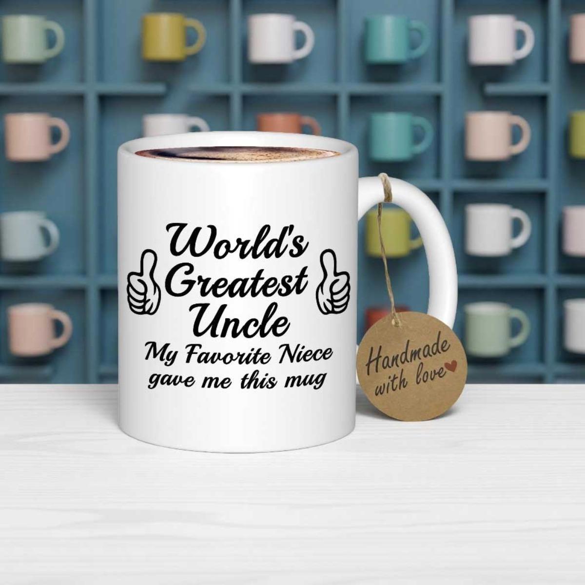 Tailorly White Ceramic 11 oz Mug - Worlds Greatest Uncle My Favorite Niece Gave Me This Mug Minimalist Featuring Bold Black Lettering And Icons Mug