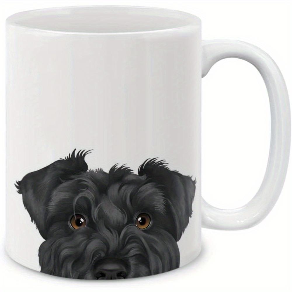 Tailorly White Ceramic 11 oz Mug - Adorable Fluffy Black Terrier Peeking Up With Charming Expressive Eyes Dog