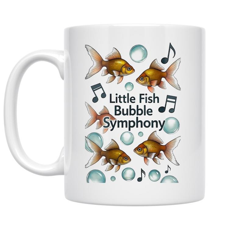 Tailorly White Ceramic 11 oz Mug - Little Fish Bubble Symphony Elegant Goldfish Swimming Gracefully Amidst Blue Bubbles And Musical Notes Goldfish