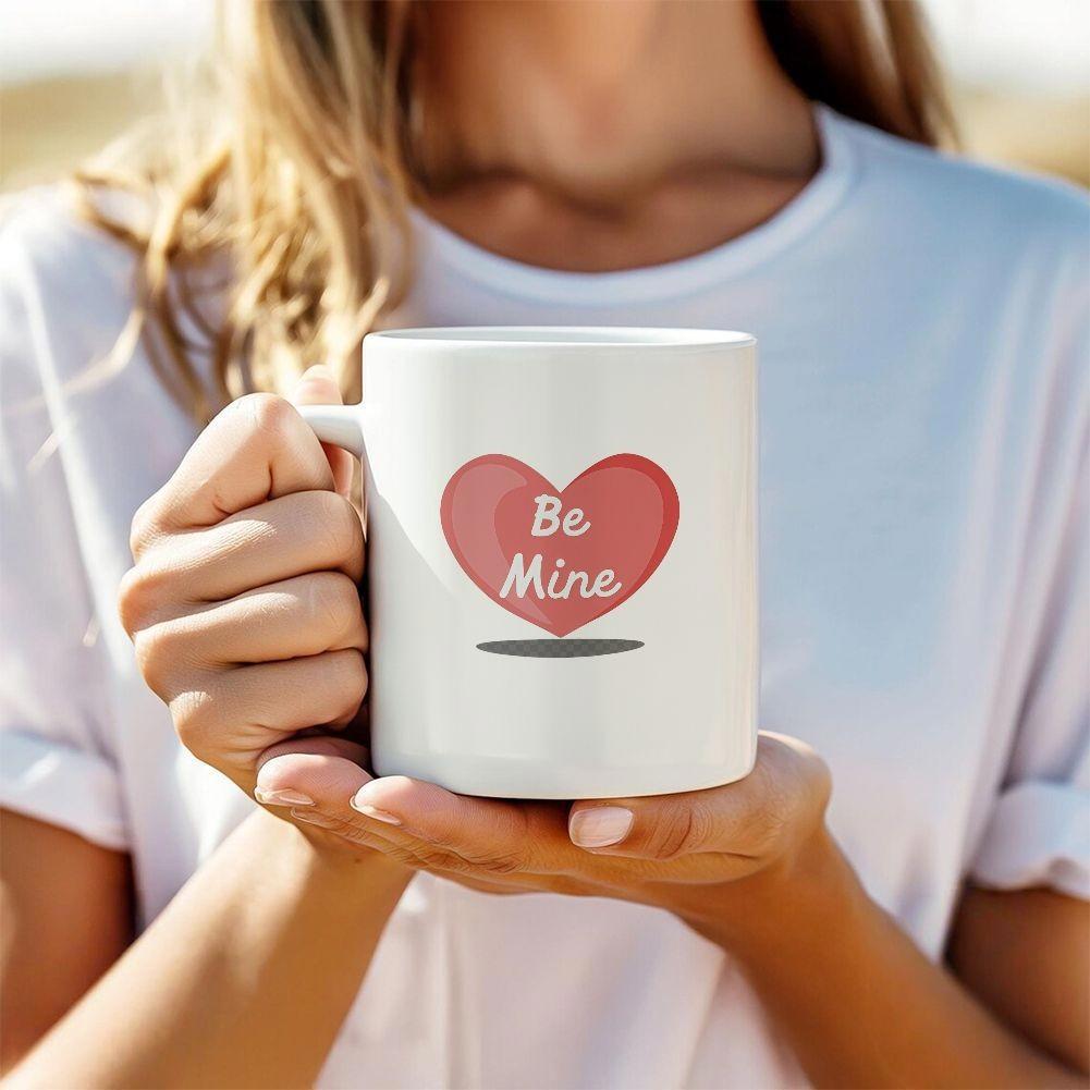 Tailorly White Ceramic 11 oz Mug - Be Mine Vibrant Pink Heart With Subtle Shadow Effect On White Heart