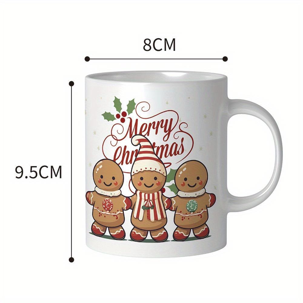 Tailorly White Ceramic 11 oz Mug - Merry Christmas Three Smiling Hand Holding Cookies Decorated With Winter Holly And Berries Gingerbread Men