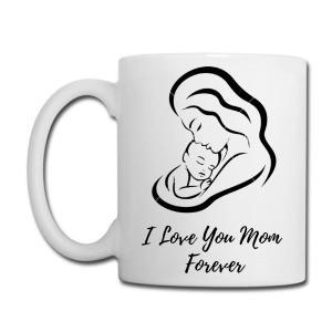 Tailorly White Ceramic 11 oz Mug - I Love You Mom Forever Minimalist Black Line Art Sketch Of Infant Cradled By Mother