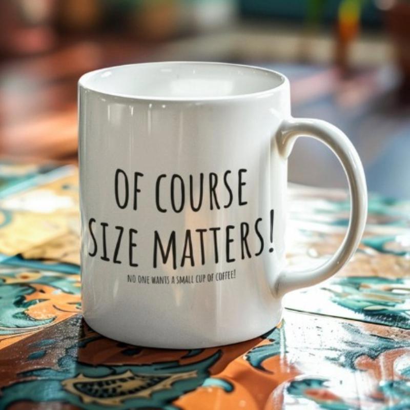 Tailorly White Ceramic 11 oz Mug - Of Course Size Matters No One Wants A Small Cup Of Coffee Clean Polished Ceramic Texture Featuring Bold Minimalist Typeface