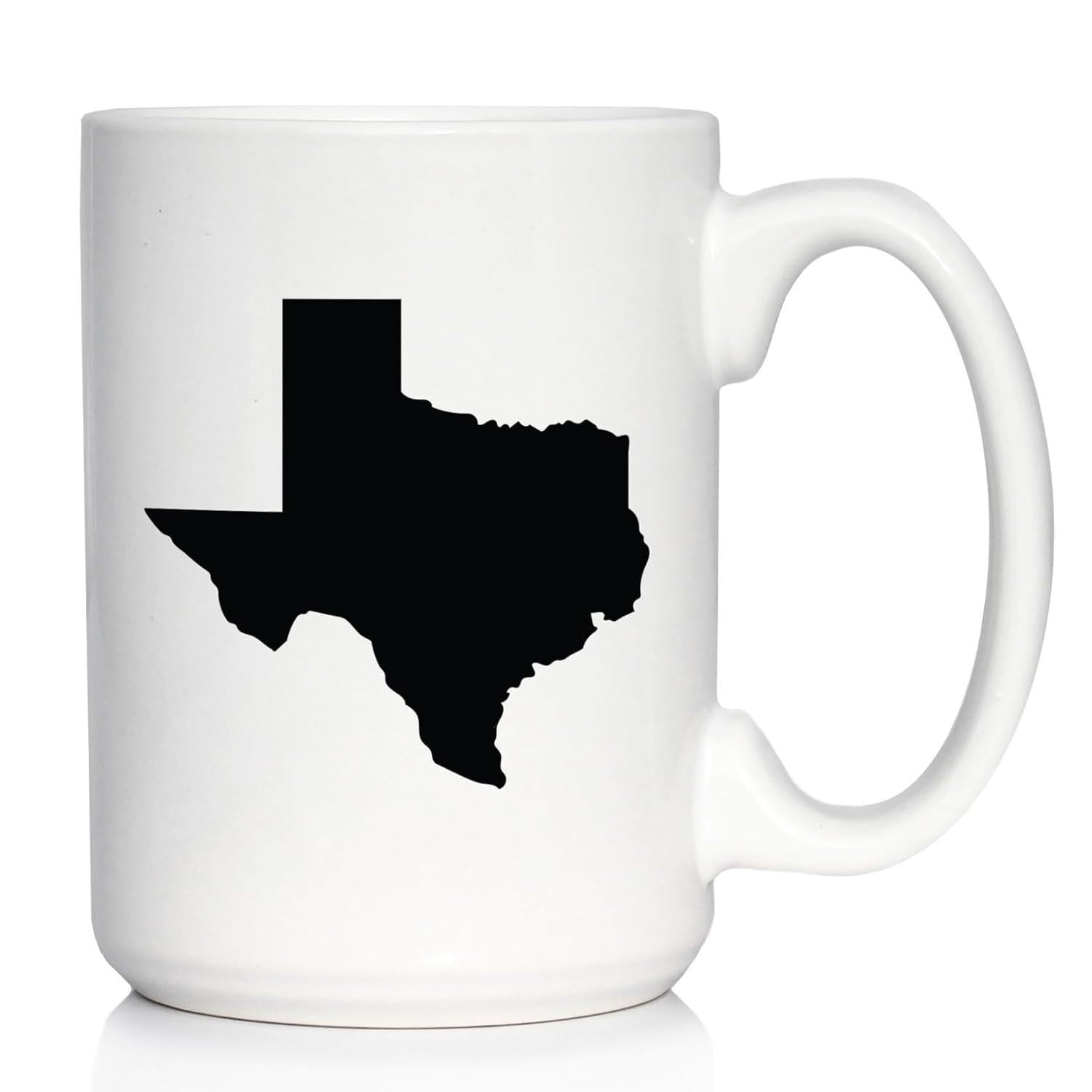 Tailorly White Ceramic 11 oz Mug - Minimalist Solid Black Silhouette Representing The Southern Lone Star State Texas