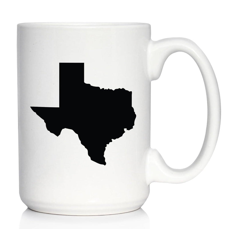Tailorly White Ceramic 11 oz Mug - Minimalist Solid Black Silhouette Representing The Southern Lone Star State Texas