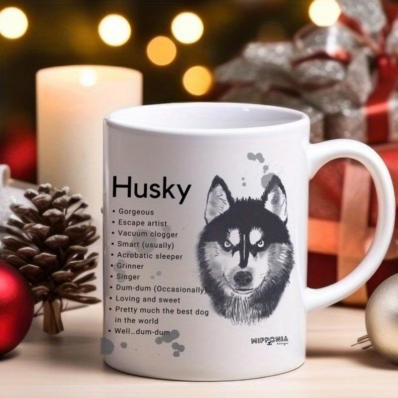 Tailorly White Ceramic 11 oz Mug - Husky Detailed Black And Grey Portrait With Piercing Eyes And Pointy Ears Husky