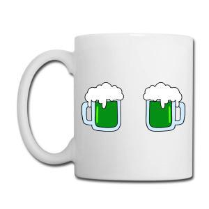 Tailorly White Ceramic 11 oz Mug - Two Foaming Green Beer Mugs Celebrating Festive Saint Patricks Day Mug