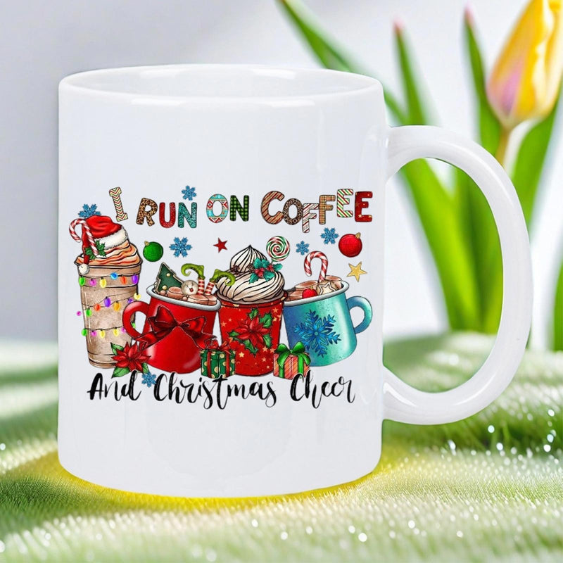 Tailorly White Ceramic 11 oz Mug - I Run On Coffee And Christmas Cheer Vibrant Holiday Mugs Filled With Cream And Topped With Festive Sprinkles Mug