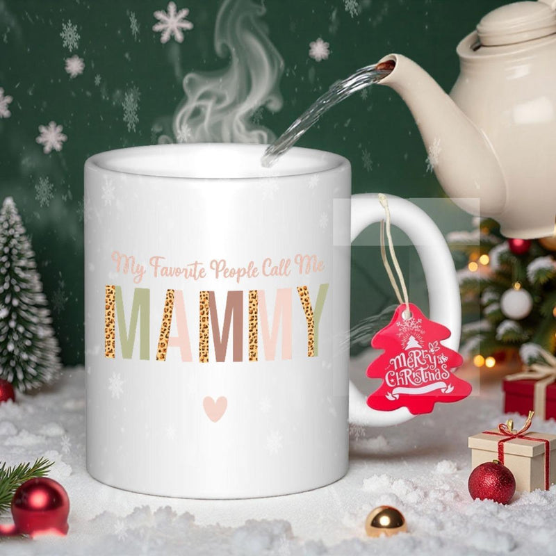 Tailorly White Ceramic 11 oz Mug - My Favorite People Call Me Mammy Polished With Small Minimalist Heart Design Decorative Mug