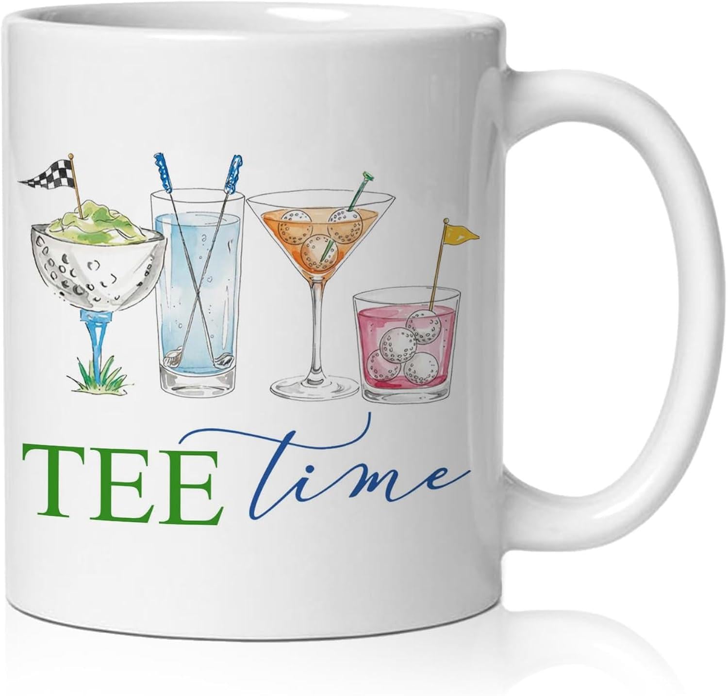 Tailorly White Ceramic 11 oz Mug - Tee Time Colorful Summer Drinks Featuring Golf Inspired Decorative Flags Cocktails